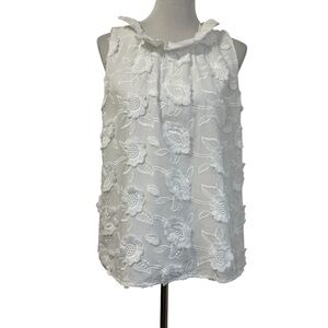 Abby Glass Womens Embroidered Floral Textured Sleeveless Top Sz Large? White